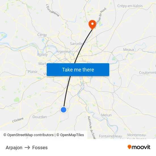 Arpajon to Fosses map