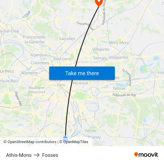 Athis-Mons to Fosses map