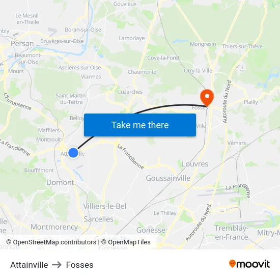 Attainville to Fosses map