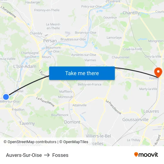 Auvers-Sur-Oise to Fosses map