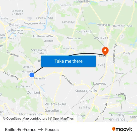 Baillet-En-France to Fosses map