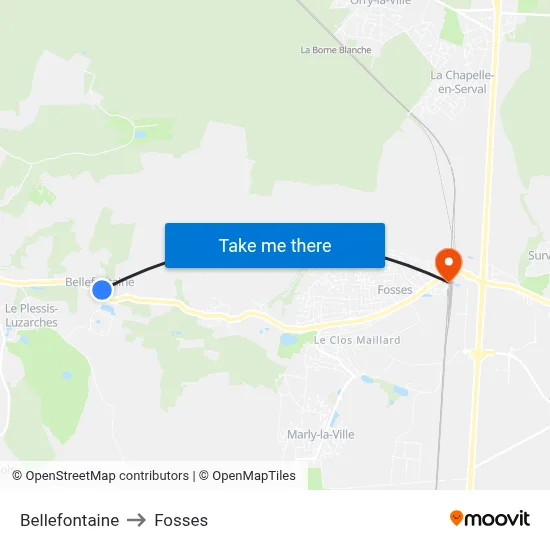 Bellefontaine to Fosses map