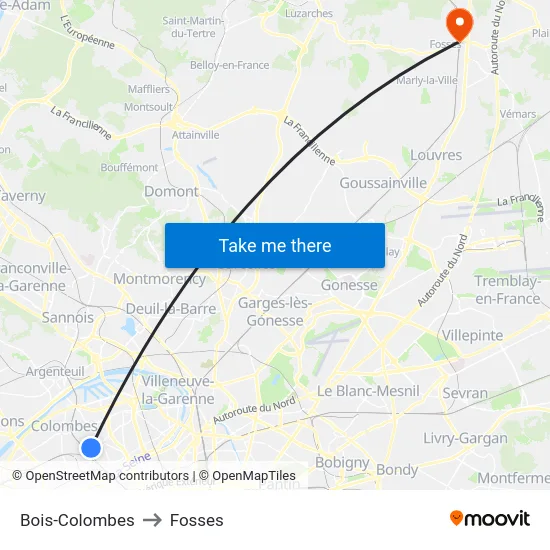 Bois-Colombes to Fosses map
