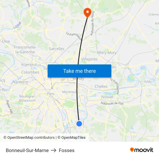 Bonneuil-Sur-Marne to Fosses map