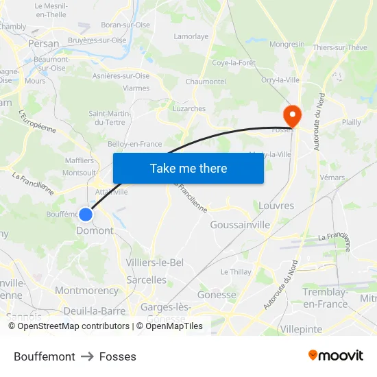 Bouffemont to Fosses map