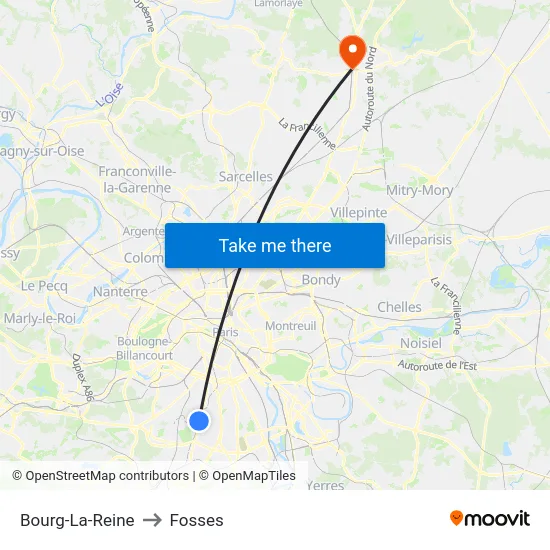 Bourg-La-Reine to Fosses map