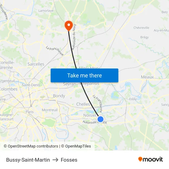 Bussy-Saint-Martin to Fosses map