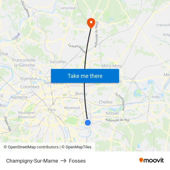 Champigny-Sur-Marne to Fosses map