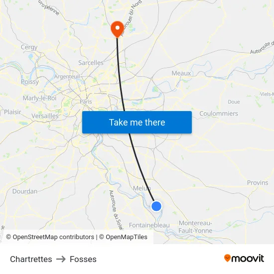 Chartrettes to Fosses map