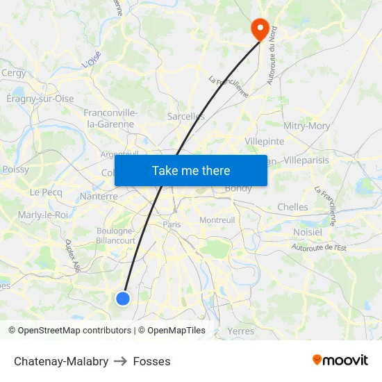 Chatenay-Malabry to Fosses map