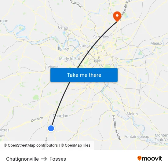 Chatignonville to Fosses map