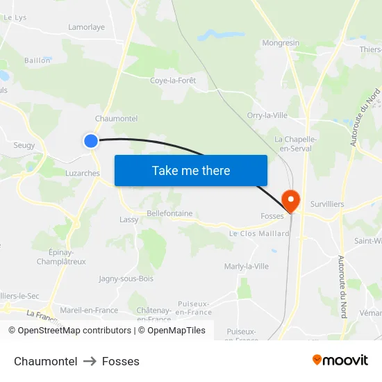 Chaumontel to Fosses map
