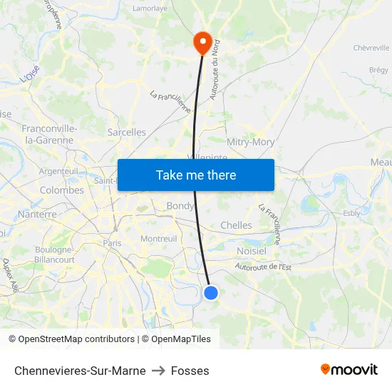 Chennevieres-Sur-Marne to Fosses map