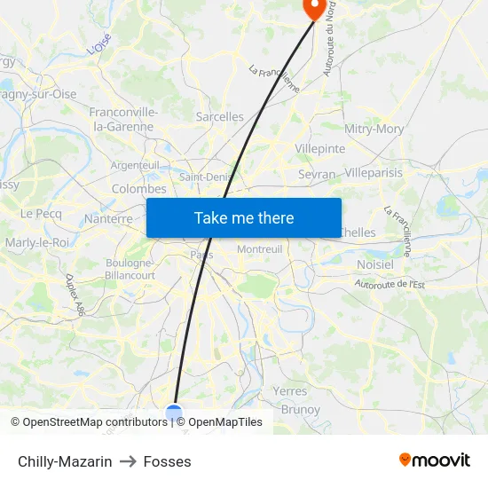 Chilly-Mazarin to Fosses map