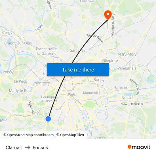 Clamart to Fosses map