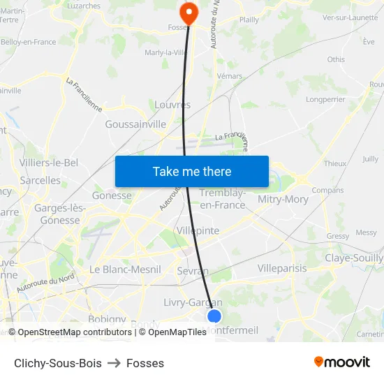 Clichy-Sous-Bois to Fosses map