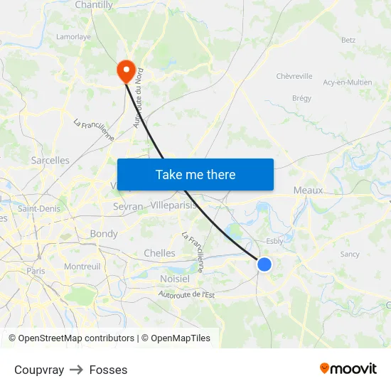 Coupvray to Fosses map