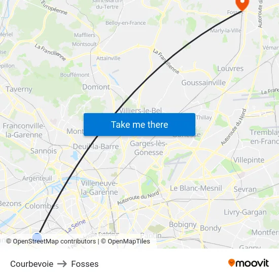 Courbevoie to Fosses map