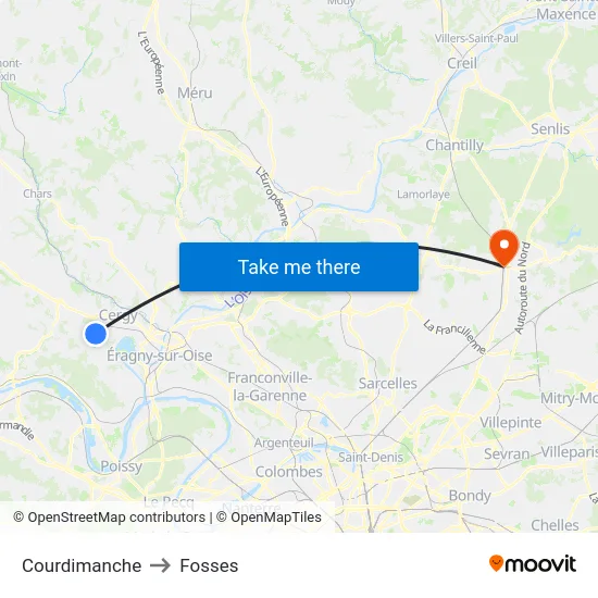 Courdimanche to Fosses map