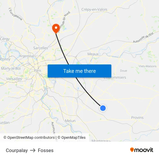 Courpalay to Fosses map