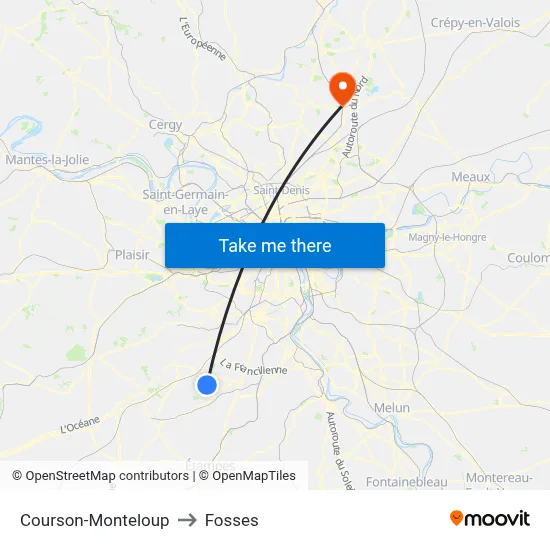 Courson-Monteloup to Fosses map