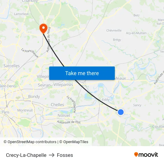 Crecy-La-Chapelle to Fosses map