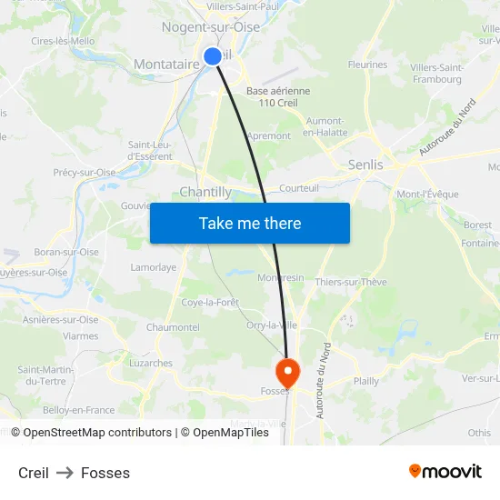 Creil to Fosses map