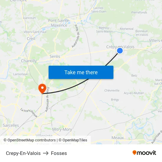 Crepy-En-Valois to Fosses map