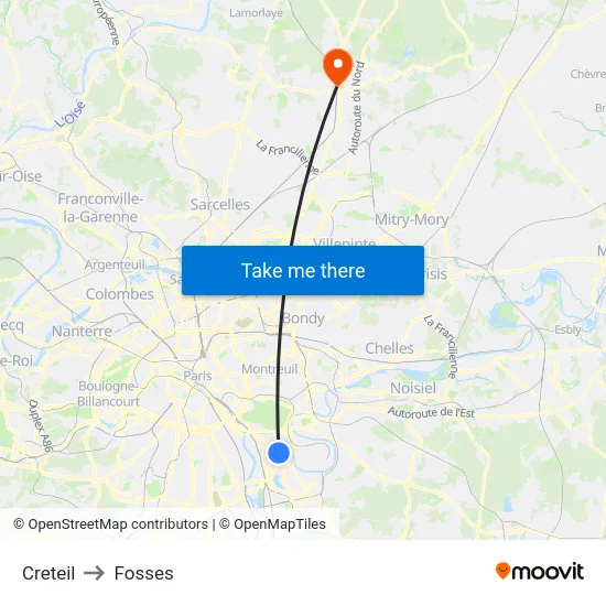 Creteil to Fosses map