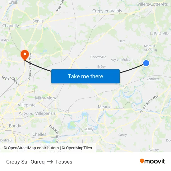 Crouy-Sur-Ourcq to Fosses map