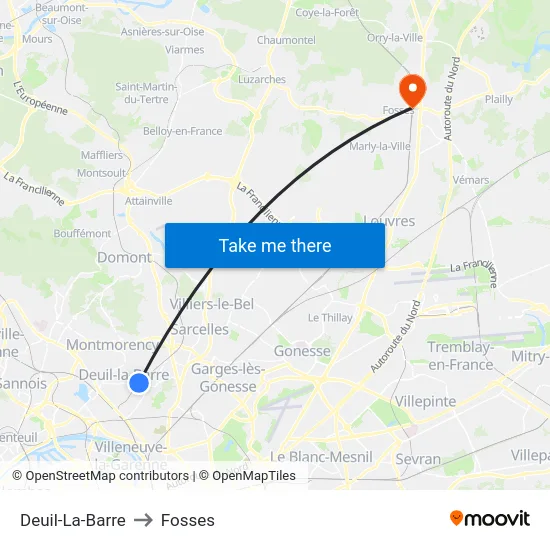 Deuil-La-Barre to Fosses map