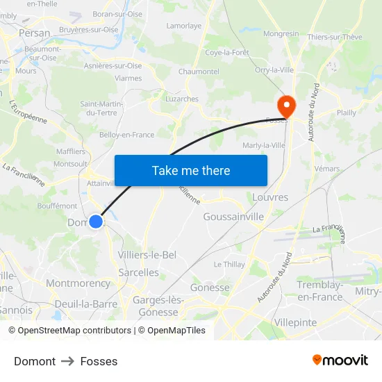 Domont to Fosses map