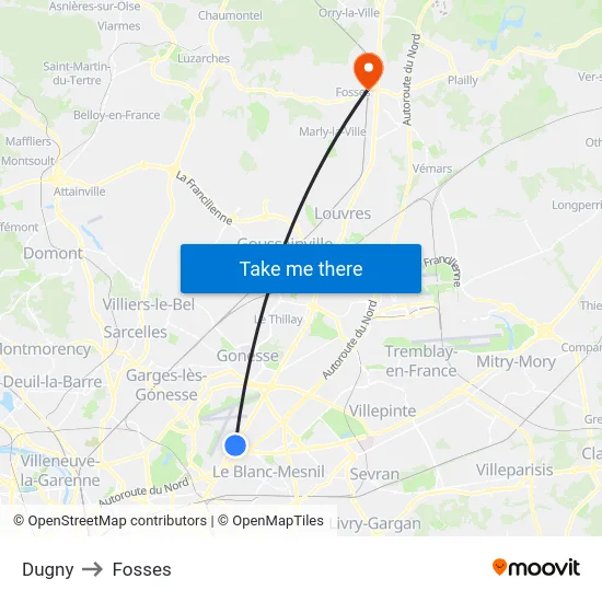 Dugny to Fosses map