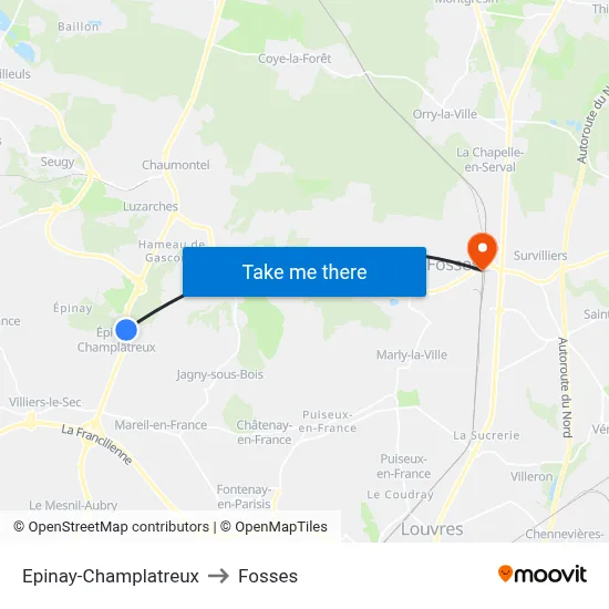 Epinay-Champlatreux to Fosses map