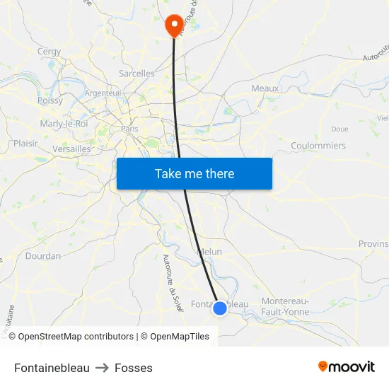 Fontainebleau to Fosses map