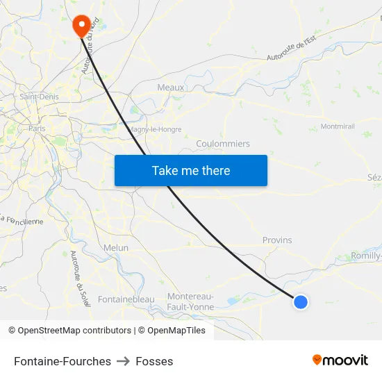 Fontaine-Fourches to Fosses map