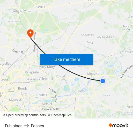 Fublaines to Fosses map