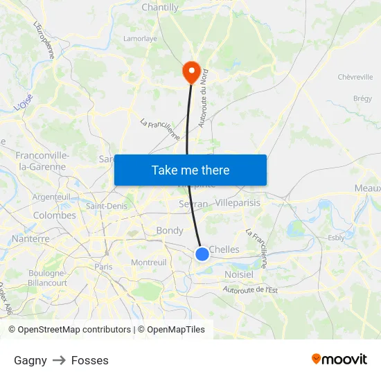 Gagny to Fosses map