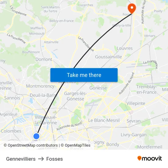 Gennevilliers to Fosses map