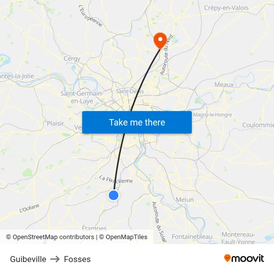 Guibeville to Fosses map