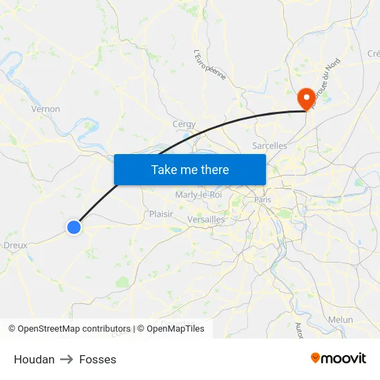 Houdan to Fosses map