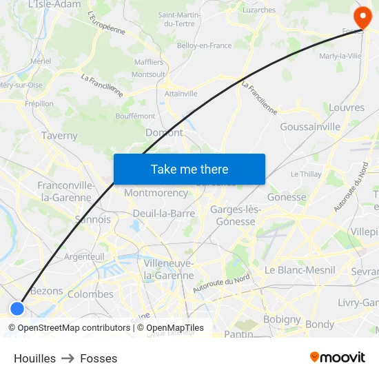 Houilles to Fosses map