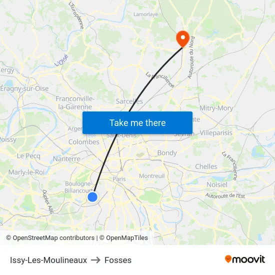 Issy-Les-Moulineaux to Fosses map