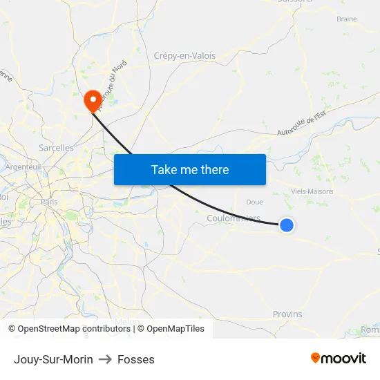 Jouy-Sur-Morin to Fosses map