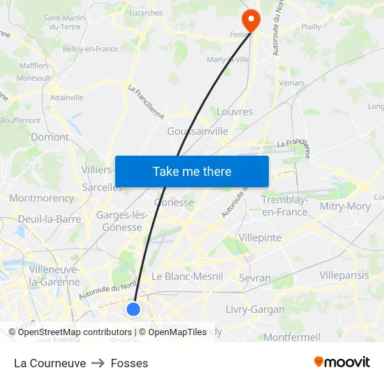 La Courneuve to Fosses map