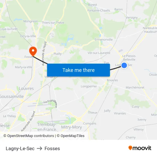 Lagny-Le-Sec to Fosses map