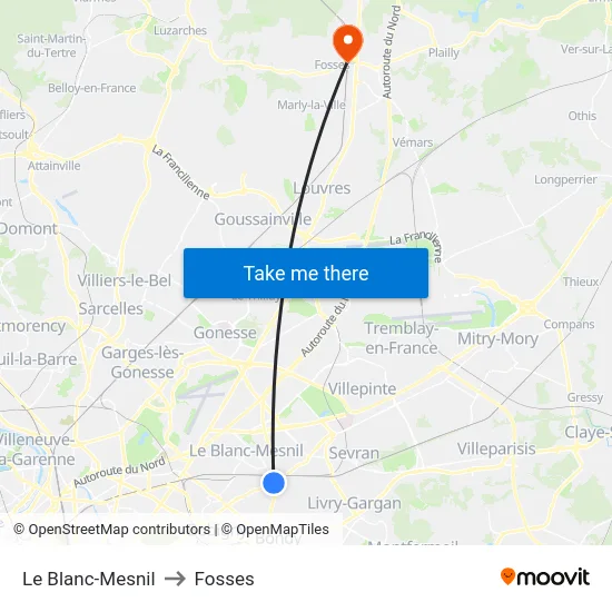 Le Blanc-Mesnil to Fosses map