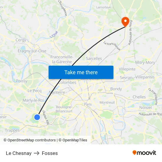 Le Chesnay to Fosses map