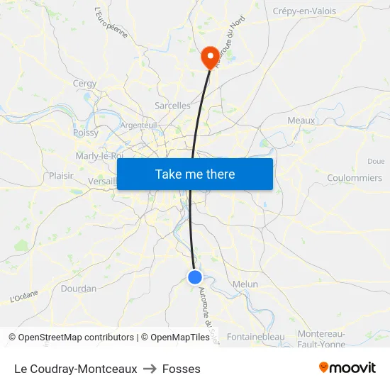 Le Coudray-Montceaux to Fosses map