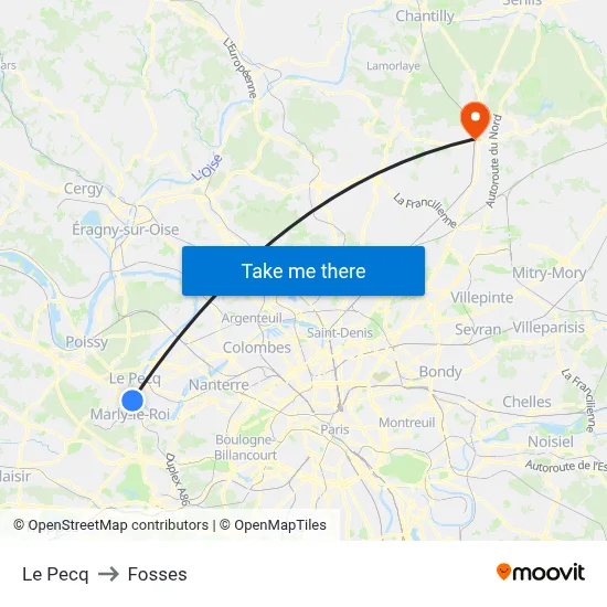 Le Pecq to Fosses map